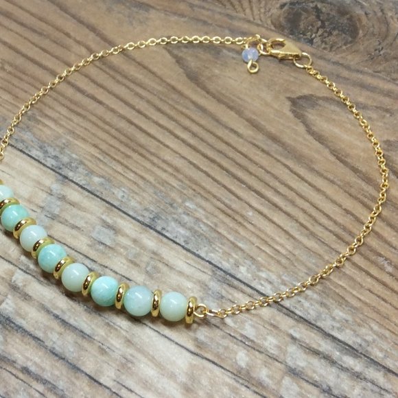 Amazonite anklet, 14k Gold filled, healing jewelry, crystal anklet, boho - Picture 3 of 8